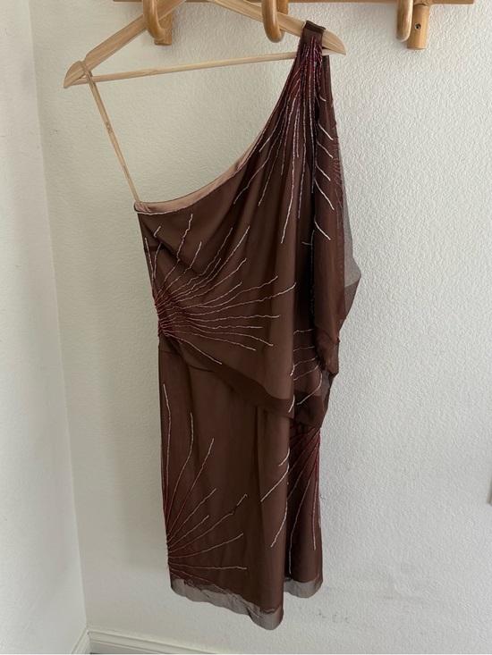 BCBGMaxAzria Dresses & Skirts - BCBG maxazria rare Y2K 90s brown one shoulder dress beaded stretchy Size M